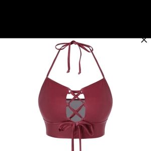 NWT Rosegal red maroon halter bikini criss cross swim top 3X